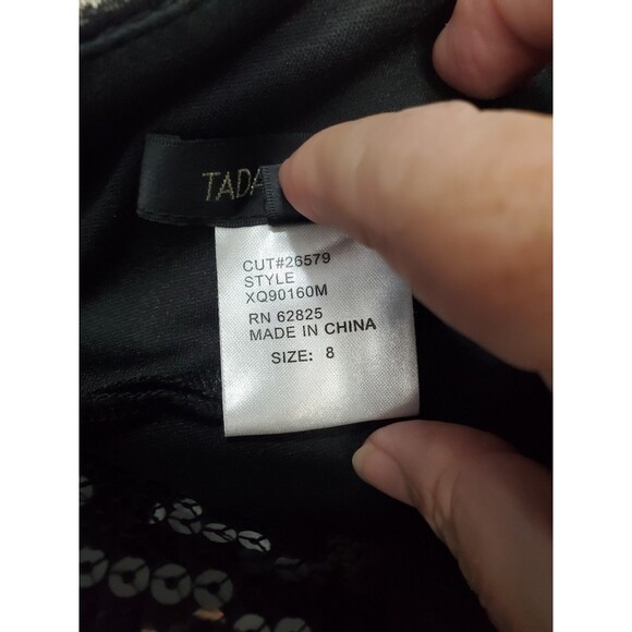 Tadashi Shoji Black Mesh Sequin One Shoulder Dress Cocktail Formal Party Size 8 - Picture 4 of 7